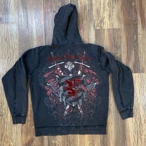 Black Affliction zippered hoodie.